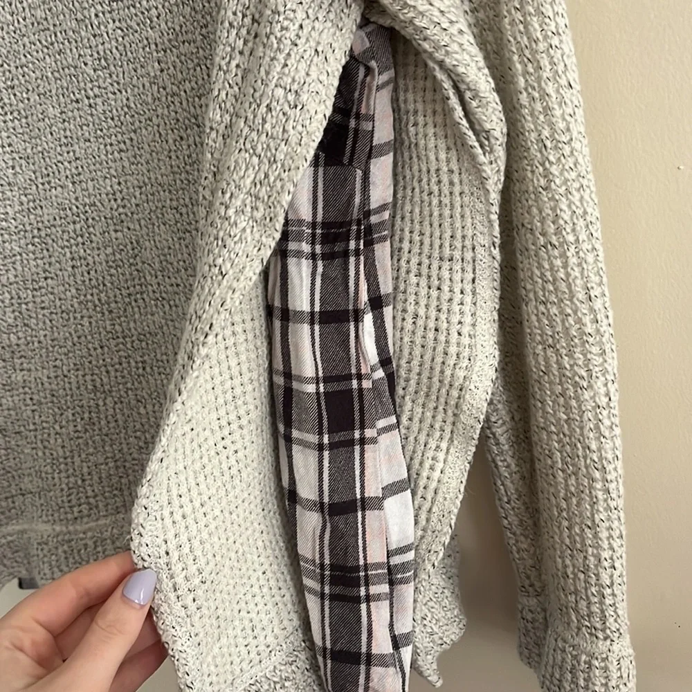 Sanctuary Slit‎ Sided Sweater sz XS Gray Anthropologie Comfort casual Plaid